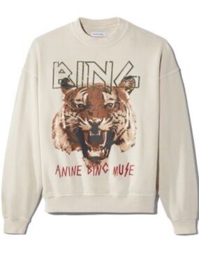 Anine Bing Light Beige Sweatshirt with Blue Accent Nail